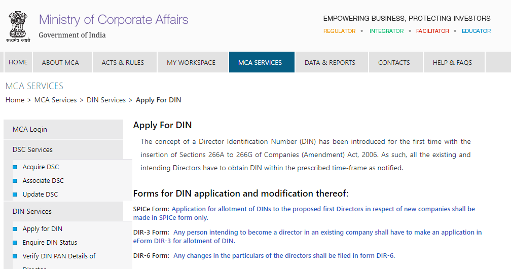 Apply for DIN (start new business on Myntra)